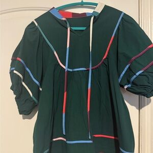 Green Women's Top with Colorful Accents